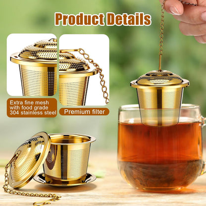 Umigy 4 Pcs Tea Infuser Strainers for Loose Tea with Scoop, Extra Fine Mesh Steeper 304 Stainless Steel Diffuser Leaf Holder with Extended Chain Hook for Brew, Spices, Seasoning, Silver
