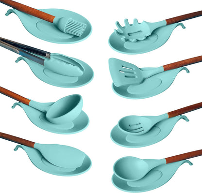 Silicone Spoon Rest for Stove Top Set of 2 – HEAT RESISTANT DISHWASHER SAFE Kitchen Utensil Holder for LARGE Utensils - Won’t Break - Non-Slip - Ideal for Glass & Induction Cooktops - for Home Cooks