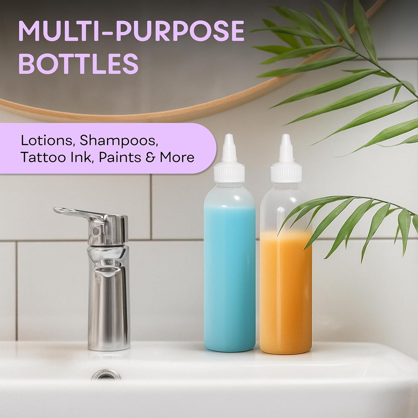 BRIGHTFROM Twist Top Applicator Bottles, 8 OZ Crystal Clear, Squeeze Empty Plastic Bottles, BPA-Free, PET, Refillable, Open/Close Nozzle - Multi Purpose (Pack of 3)
