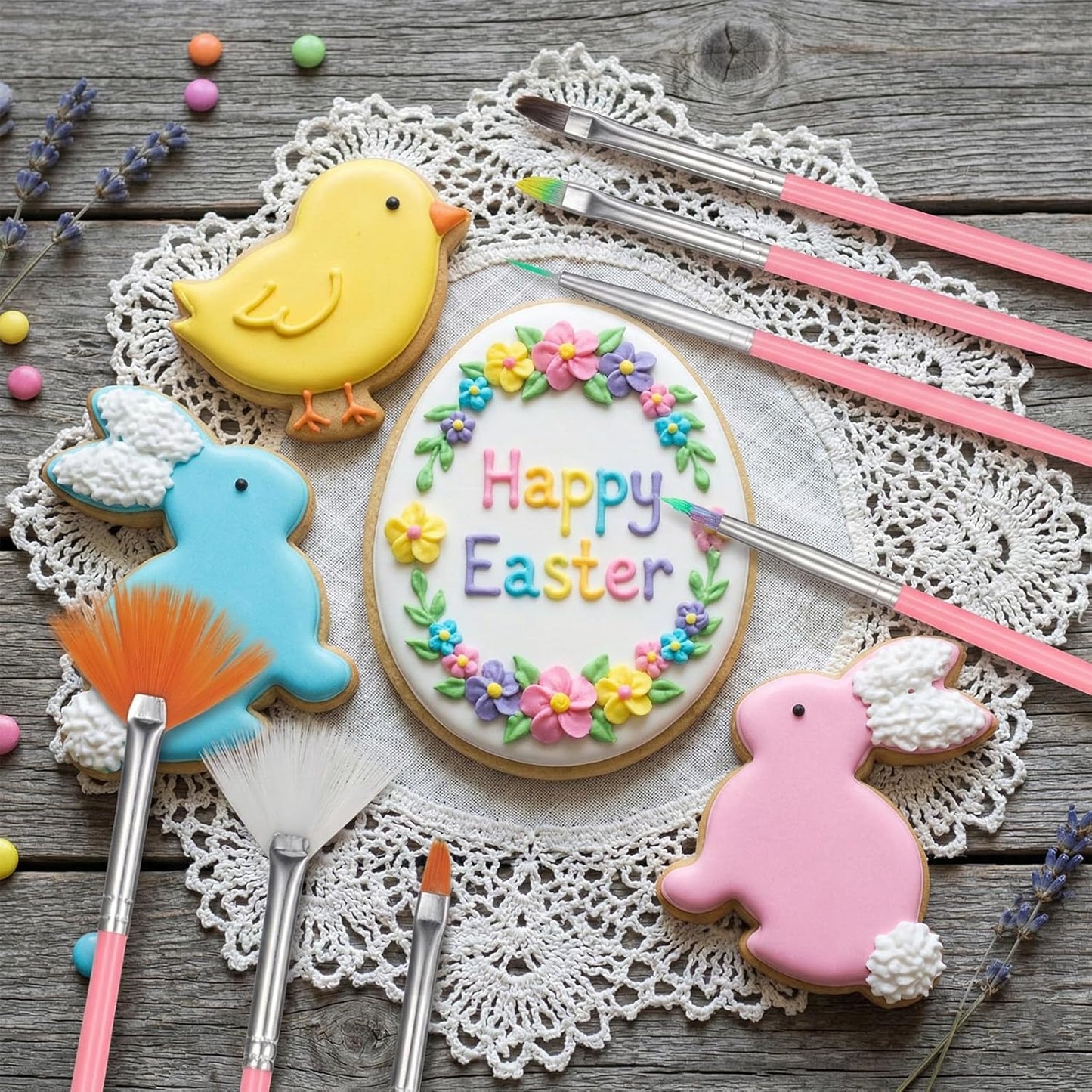 TIESOME 45 Pcs Food Safe Paint Brushes, Cake Decorating Brushes & Cookie Paint Brush, Multi Function Fondant Icing Pastry Brush Set for Baking, Food Grade Nylon Bristles