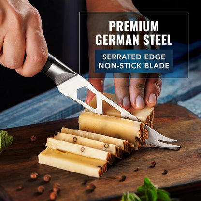 Cutluxe Cheese Knife – 5" Cheese Knife Slicer for Soft and Hard Cheese – Pronged, Serrated & Non Stick Blade – High Carbon German Steel, Full Tang & Ergonomic Handle Design – Artisan Series