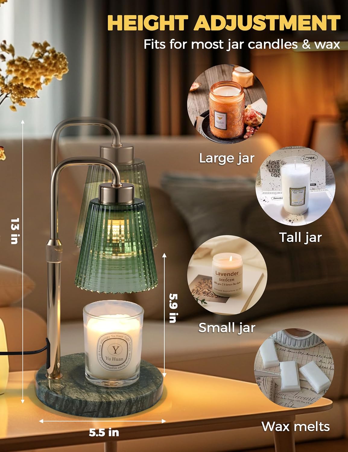 GODONLIF Candle Warmer Lamp with Timer Dimmable, Birthday Gifts for Women Mom, House Warming Gifts New Home Decor, Wax Melt Warmer for Jar Candles with 2 Bulbs