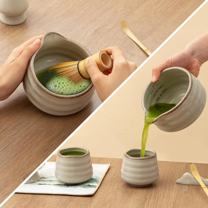 5pcs Premium Matcha Set,Ceramic Bowl with Spout and Bamboo Whisk set, Ceremonical Matcha Kit for breakfast/latte,Tea Starter Making Kit,Unique Matcha Gift set (pink love)