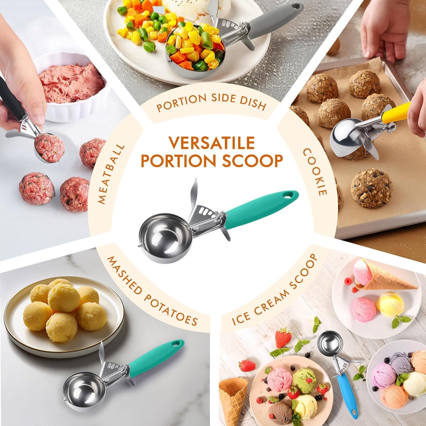 JUNADAEL J Portion Scoop, #20/2 OZ Ice Cream Scooper, Muffin Scoop, Disher, Yellow Handle, for Portion Control, Cookie Dough, Muffin, Cupcake Batter, Ice Cream, Mashed Potatoes