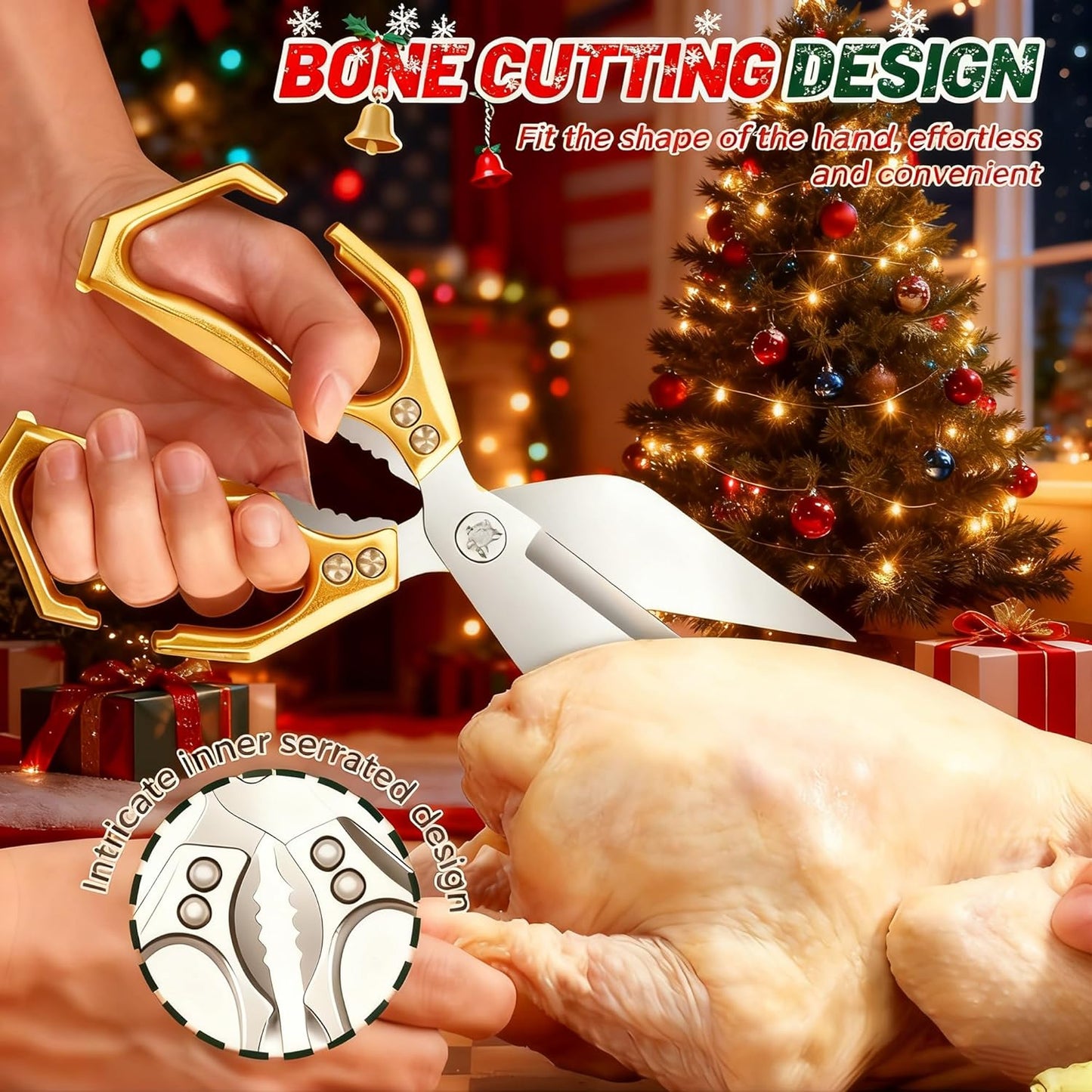 Multifunctional Heavy-Duty Kitchen Shears,Ultra Sharp Stainless Steel Poultry Shears,Multipurpose Food Scissors for Chicken, Meat,Fish, Vegetables,Bone Cutting(Silver)