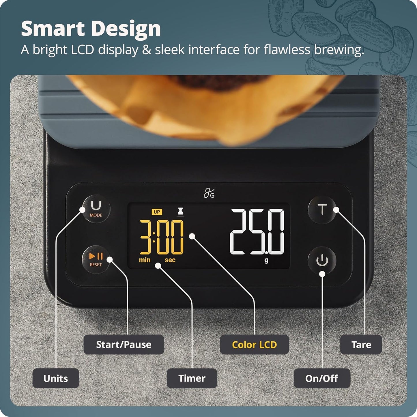 Greater Goods Coffee Scale with Timer – 0.1g Precision Digital Coffee & Espresso Scale for Pour-Over, Coffee Bean Weighing, Barista Brewing, Waterproof Cover, 3kg Capacity (Onyx Black)