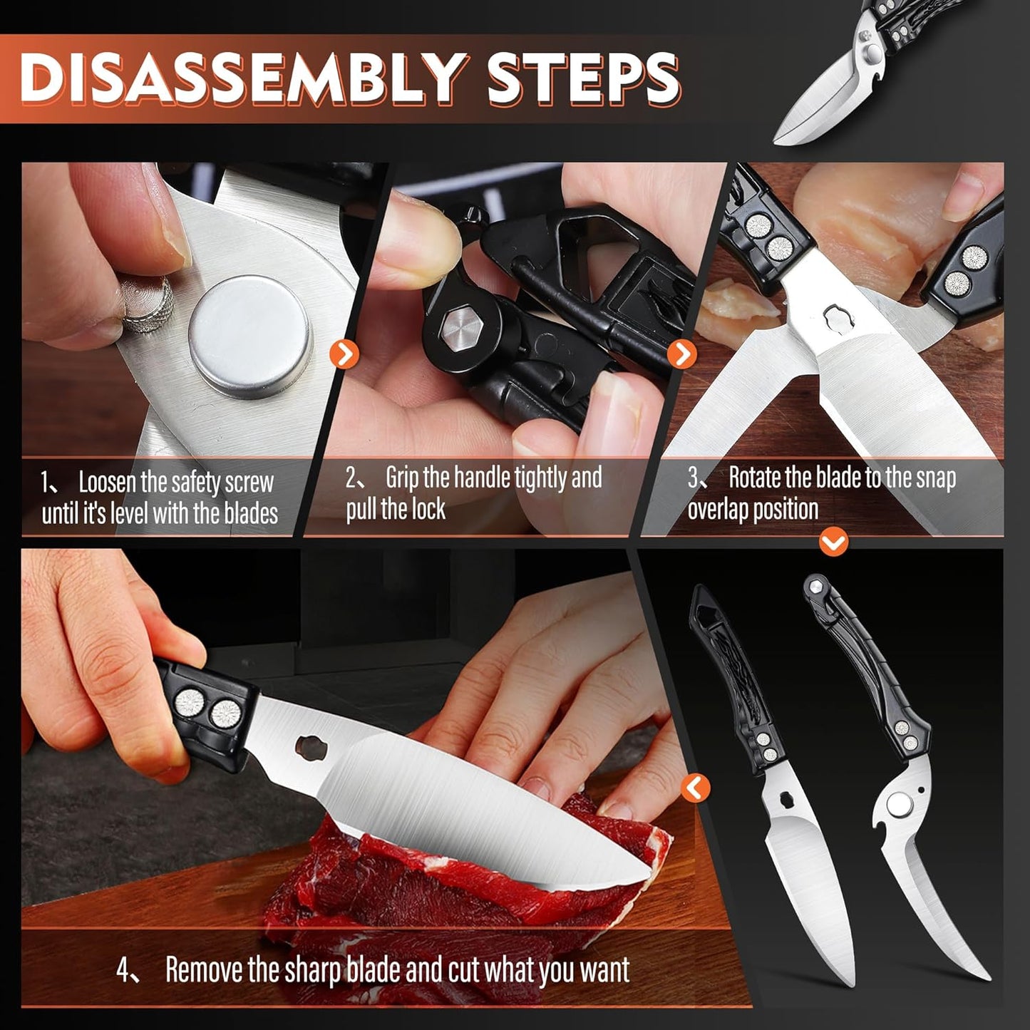 Dream Reach Poultry Shears, Heavy Duty Kitchen Shears with Serrated Edge, No Rust Spring Loaded, Multipurpose Stainless Steel Kitchen Scissors for Chicken, Bone, Meat, Turkey, Fish Thanksgiving Gifts