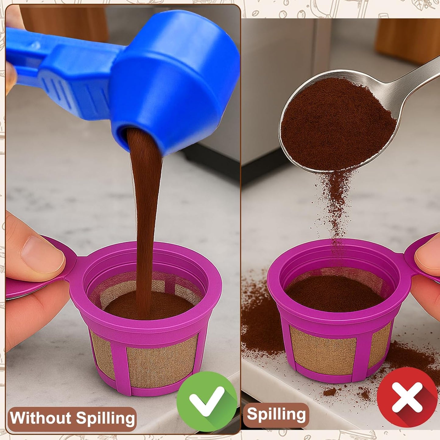 Palksky Coffee Scoop & Funnel for Reusable K Cup Refillable Coffee Pods, 2 Tablespoon Slide Coffee Measuring Funnel Scooper,1PCS
