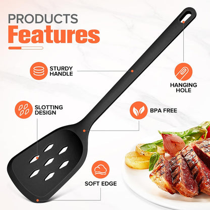 Silicone Spatula Set of 2 Pack, Heat Resistant Solid&Slotted Turner (WHITE)