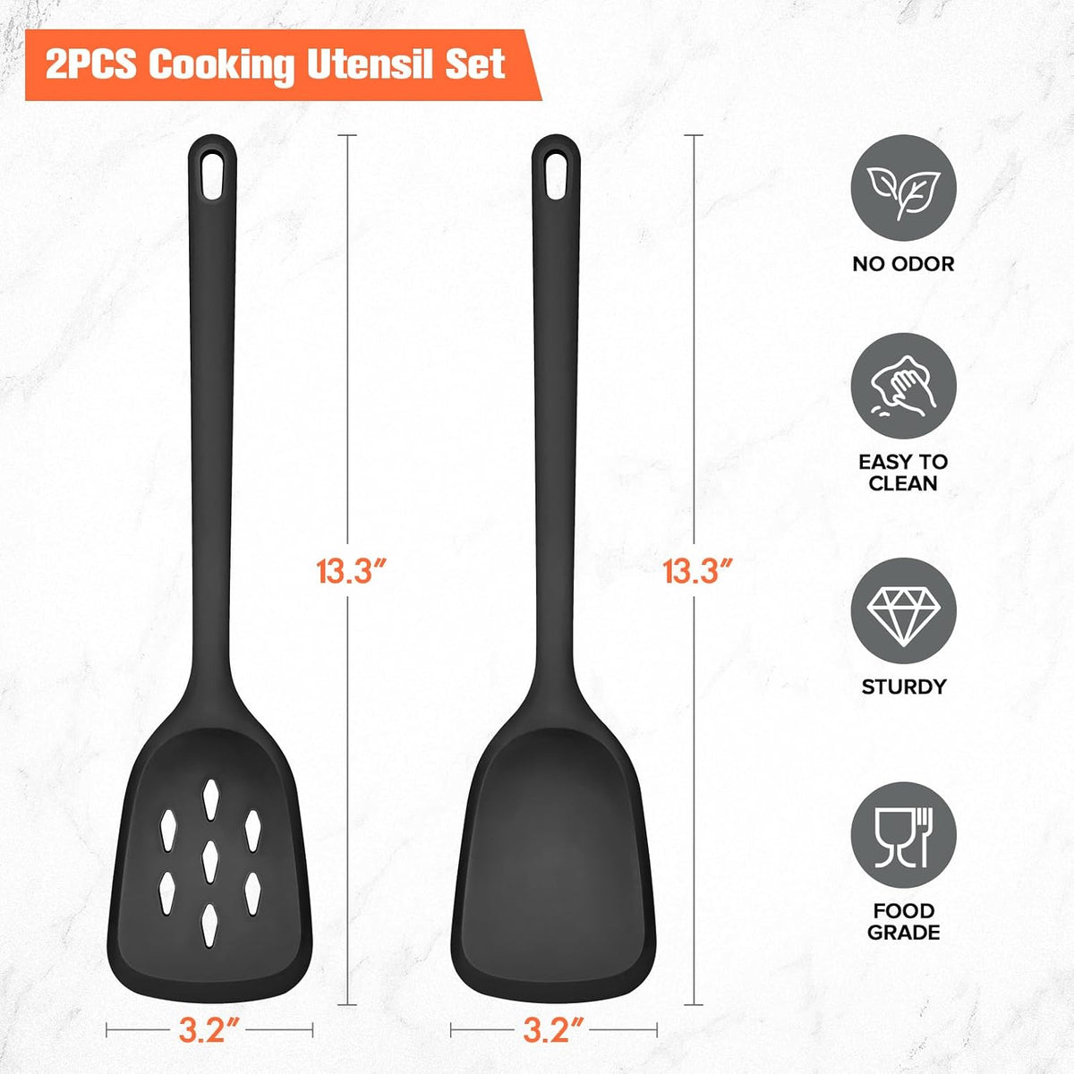 Silicone Spatula Set of 2 Pack, Heat Resistant Solid&Slotted Turner (WHITE)