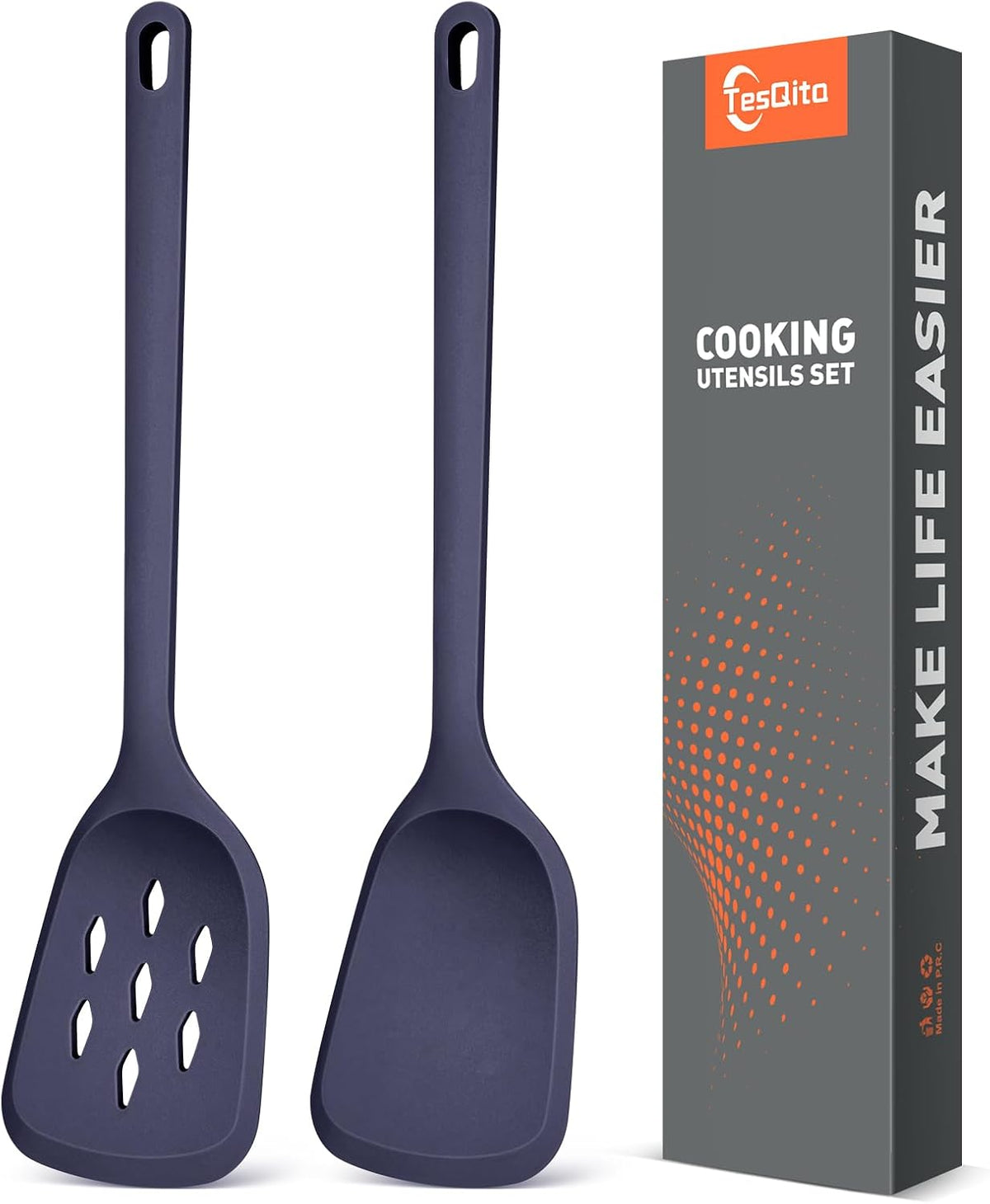 Silicone Spatula Set of 2 Pack, Heat Resistant Solid&Slotted Turner (WHITE)