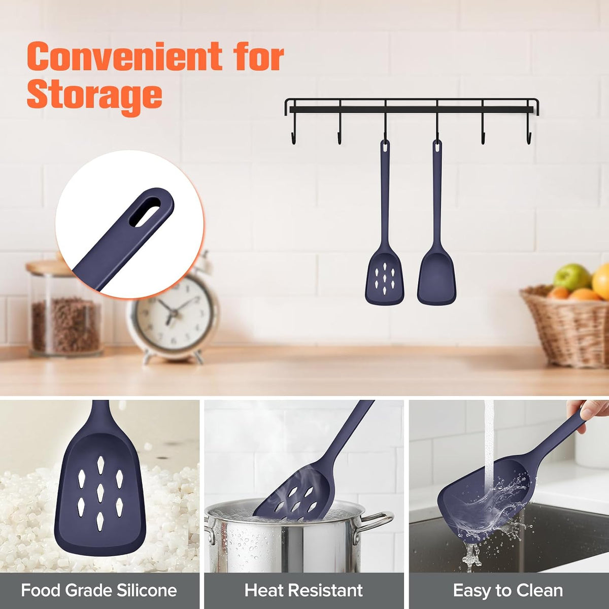 Silicone Spatula Set of 2 Pack, Heat Resistant Solid&Slotted Turner (WHITE)