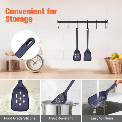 Silicone Spatula Set of 2 Pack, Heat Resistant Solid&Slotted Turner (WHITE)