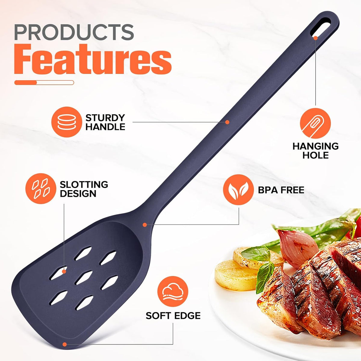 Silicone Spatula Set of 2 Pack, Heat Resistant Solid&Slotted Turner (WHITE)