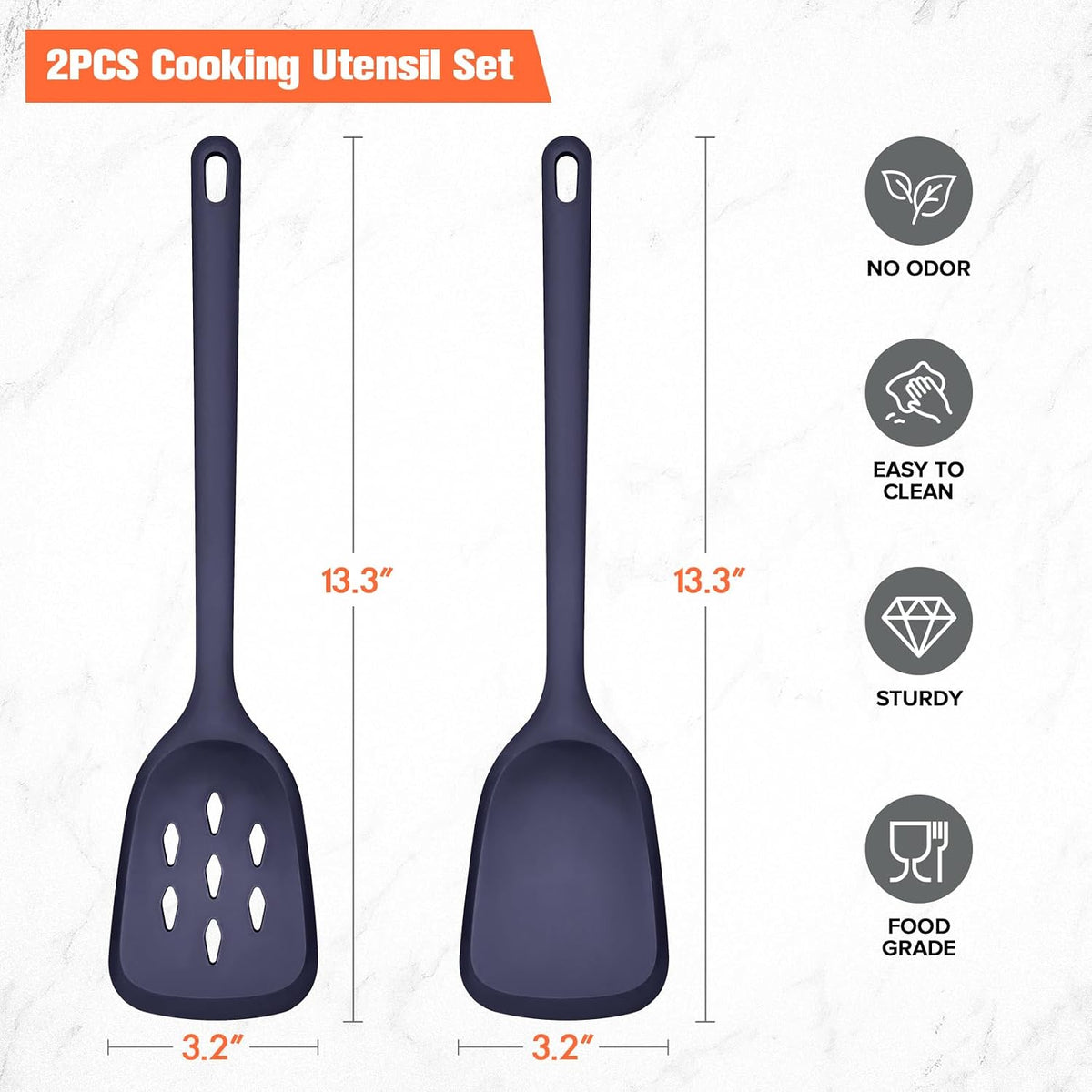 Silicone Spatula Set of 2 Pack, Heat Resistant Solid&Slotted Turner (WHITE)