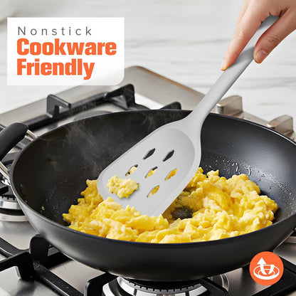Silicone Spatula Set of 2 Pack, Heat Resistant Solid&Slotted Turner (WHITE)