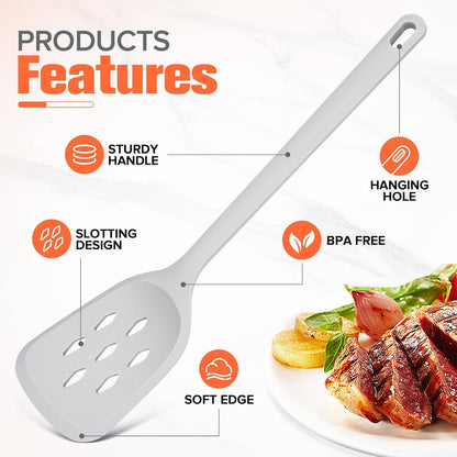 Silicone Spatula Set of 2 Pack, Heat Resistant Solid&Slotted Turner (WHITE)