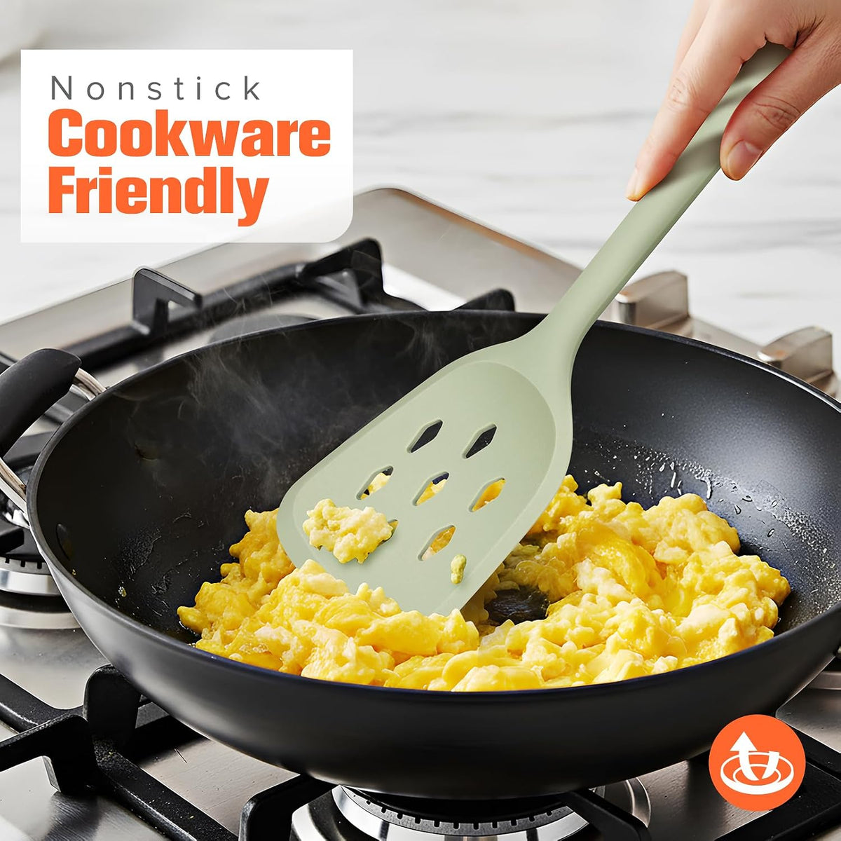 Silicone Spatula Set of 2 Pack, Heat Resistant Solid&Slotted Turner (WHITE)