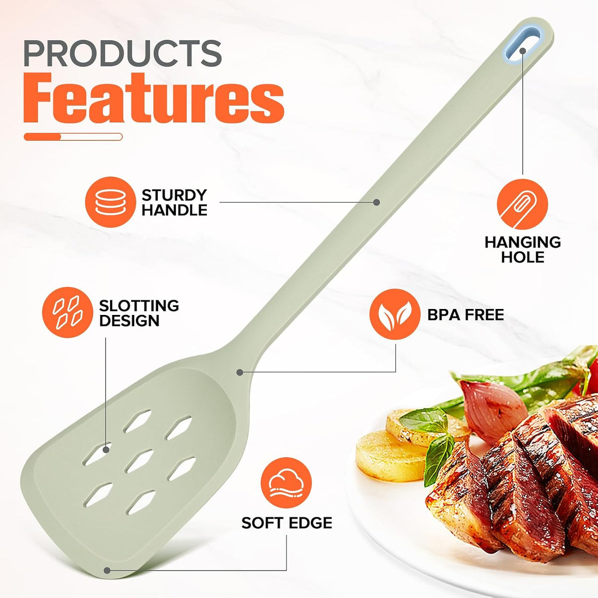 Silicone Spatula Set of 2 Pack, Heat Resistant Solid&Slotted Turner (WHITE)