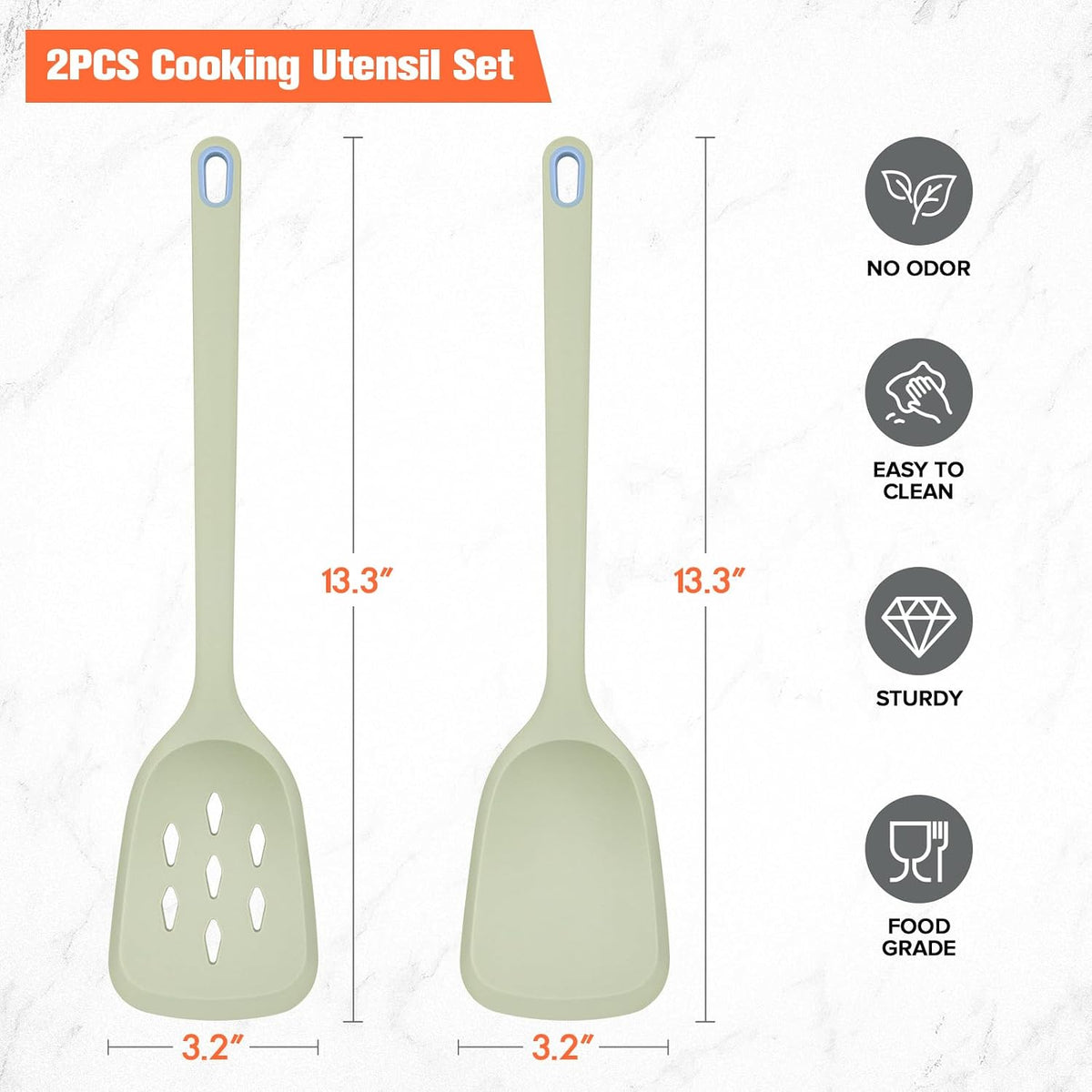 Silicone Spatula Set of 2 Pack, Heat Resistant Solid&Slotted Turner (WHITE)
