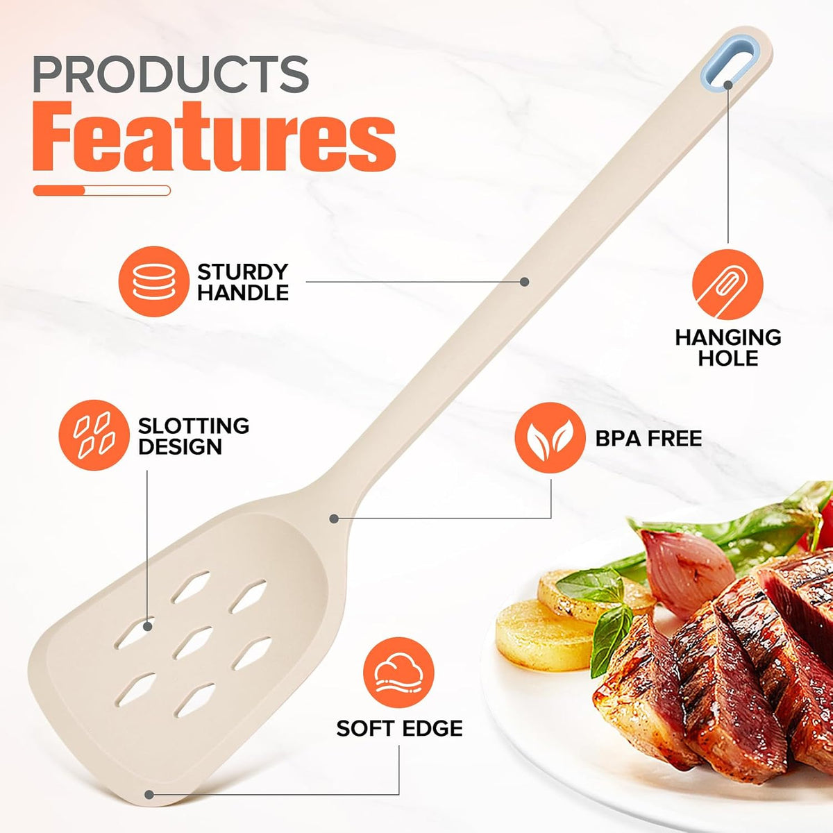 Silicone Spatula Set of 2 Pack, Heat Resistant Solid&Slotted Turner (WHITE)