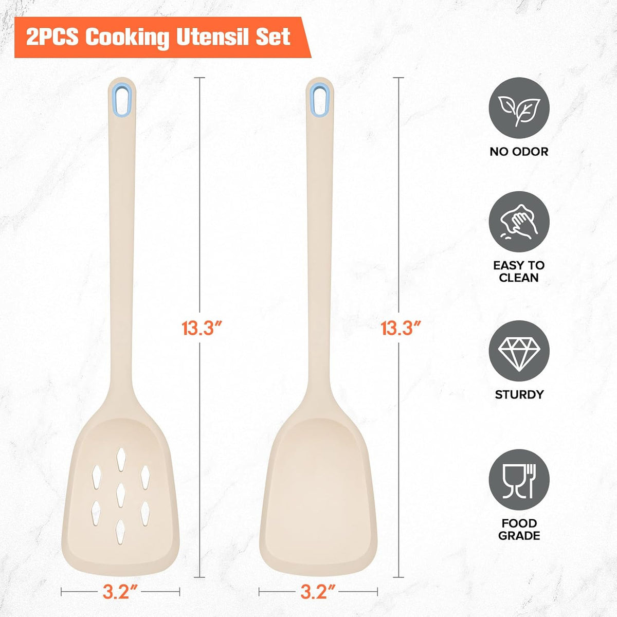 Silicone Spatula Set of 2 Pack, Heat Resistant Solid&Slotted Turner (WHITE)
