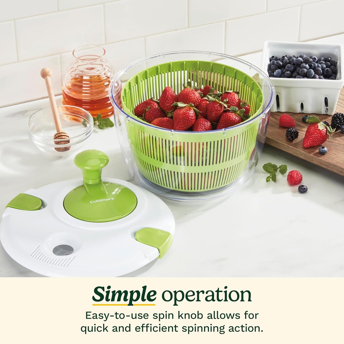 Cuisinart Large Salad Spinner- Wash, Spin & Dry Salad Greens, Fruits & Vegetables, 5qt, CTG-00-SASG Grey
