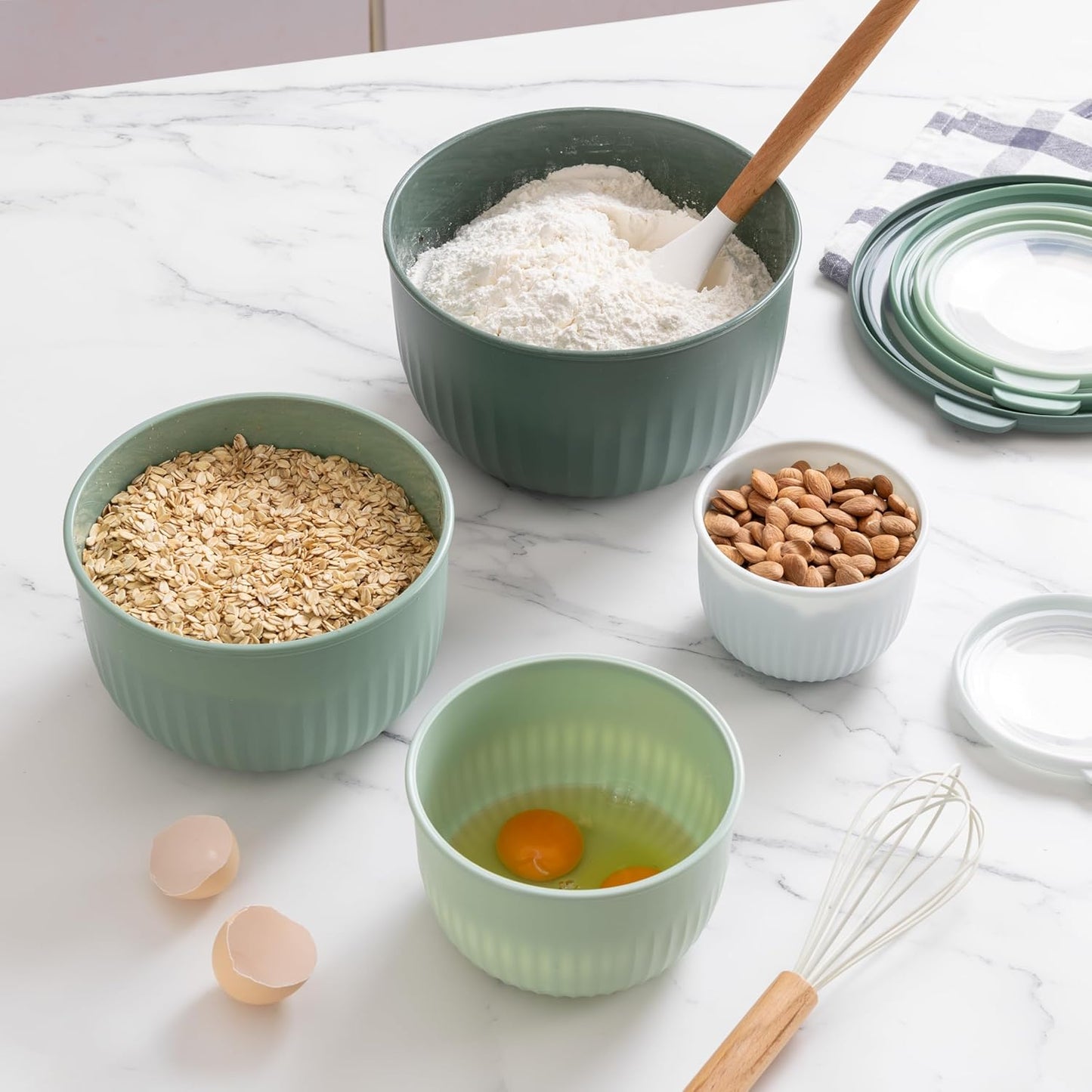 COOK WITH COLOR Prep Bowls with Lids- Wide and Deep Nesting Plastic Small Mixing Bowl Set with Lids, 8 Piece Set - Wide Bowls, Blue