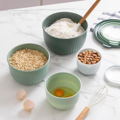 COOK WITH COLOR Prep Bowls with Lids- Wide and Deep Nesting Plastic Small Mixing Bowl Set with Lids, 8 Piece Set - Wide Bowls, Blue