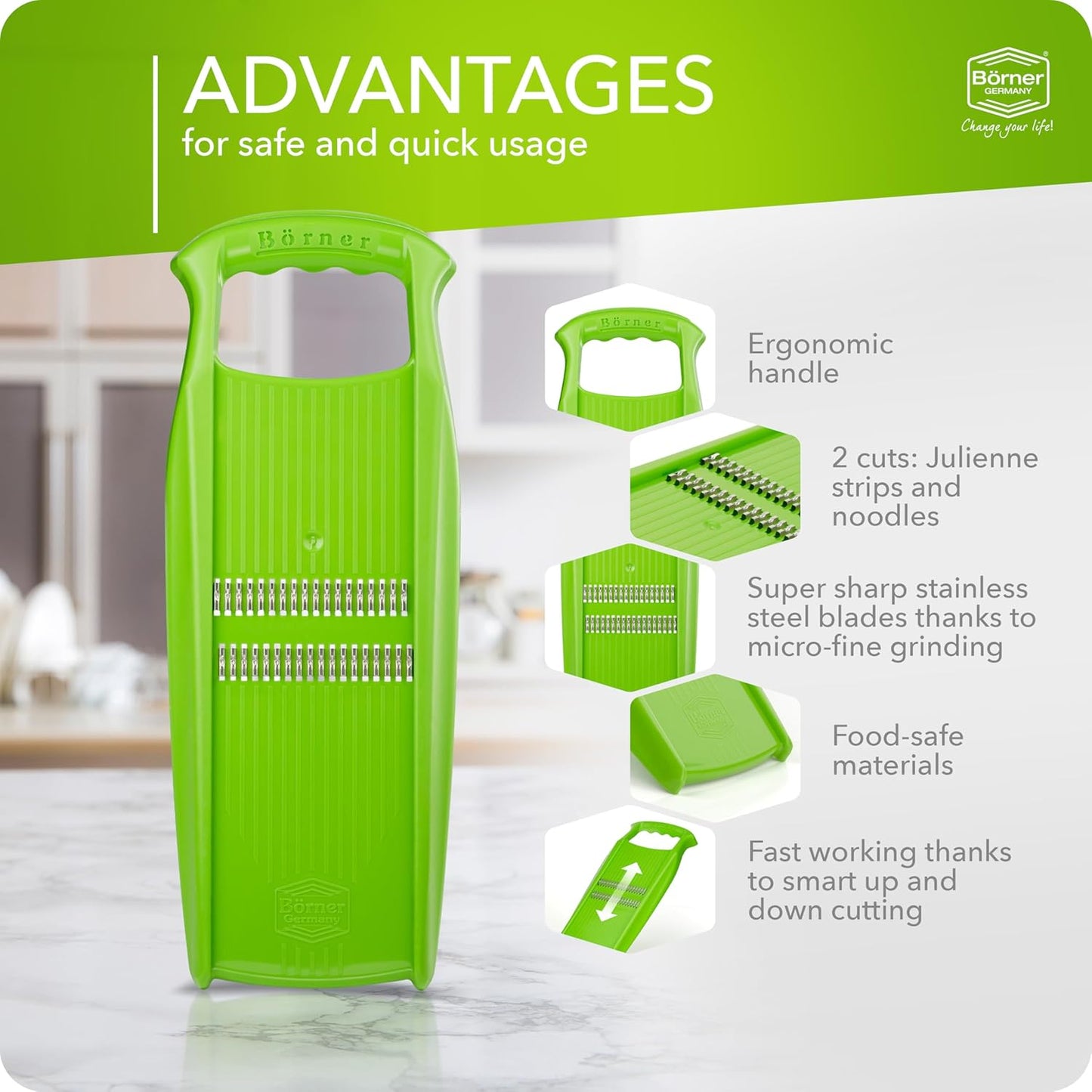 BORNER Roko PowerLine | Vegetable Grater Börner - Quality Made in Germany, Color:Orange