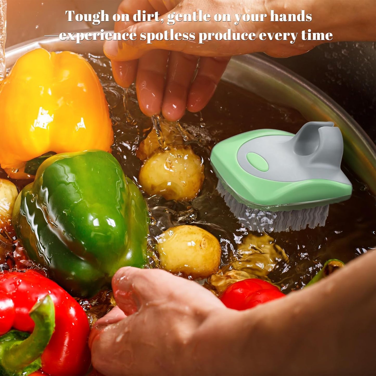 Aodaer 4 Pieces Vegetable Brush Potato Scrubber Brush Silicone Hard and Soft Side Fruit Cleaning Tools for Delicate or Tough-Skinned Vegetables