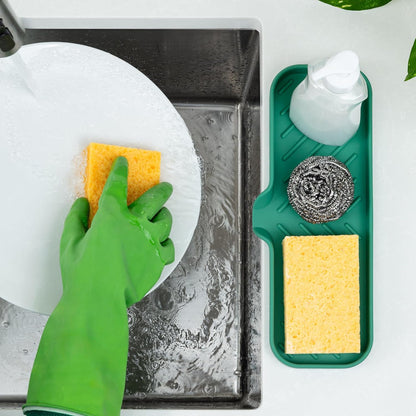 Zulay Kitchen (9x3.5in Sponge Holder for Kitchen Sink - Flexible Heavy-duty Multipurpose Sink Caddy - Counter Organizer for Kitchen, Bathroom, Makeup, Trinkets & More! (Grey)