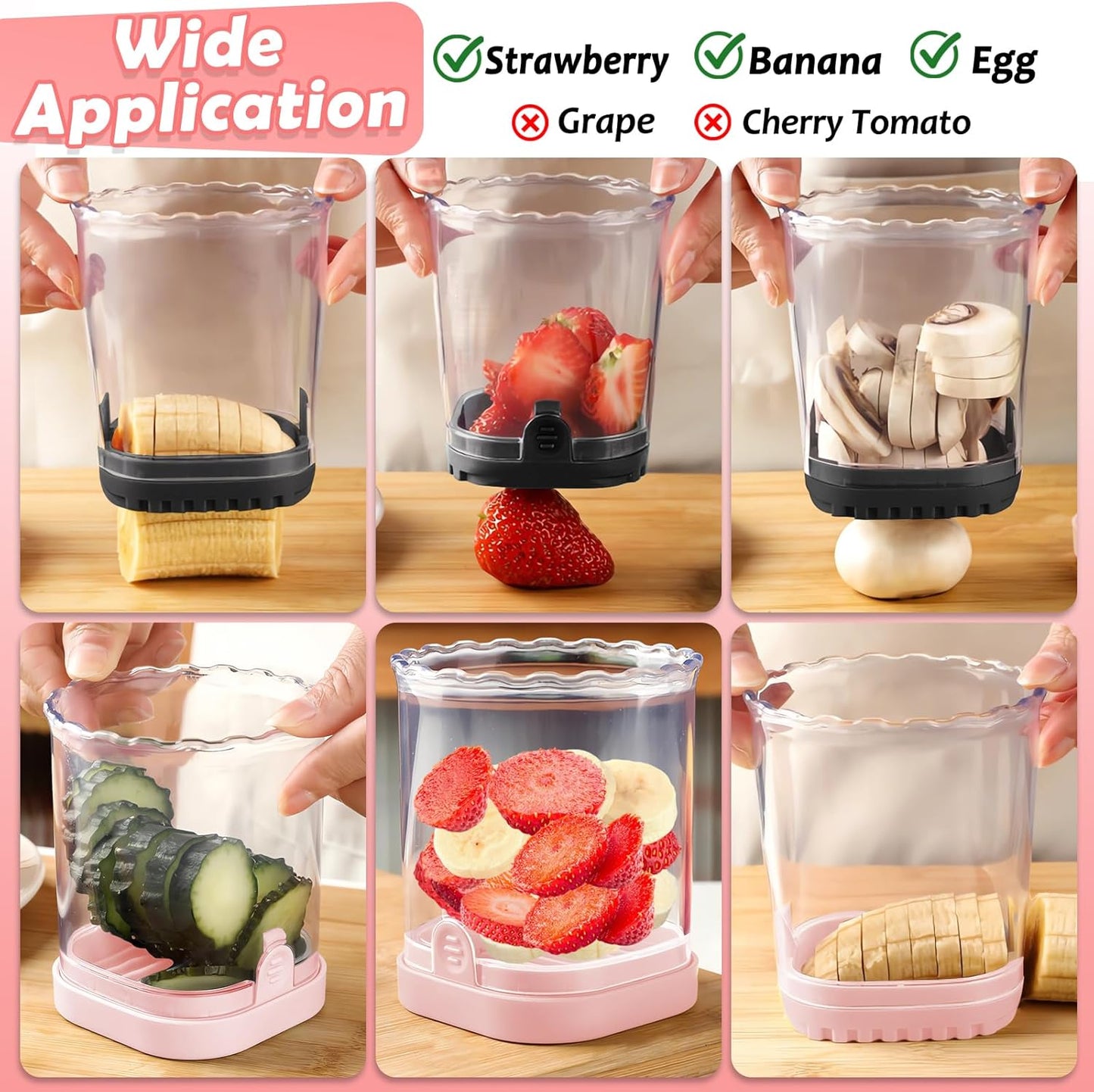 Creative Strawberry & Fruit Slicer - Detachable Cutter with Push Plate (Black)
