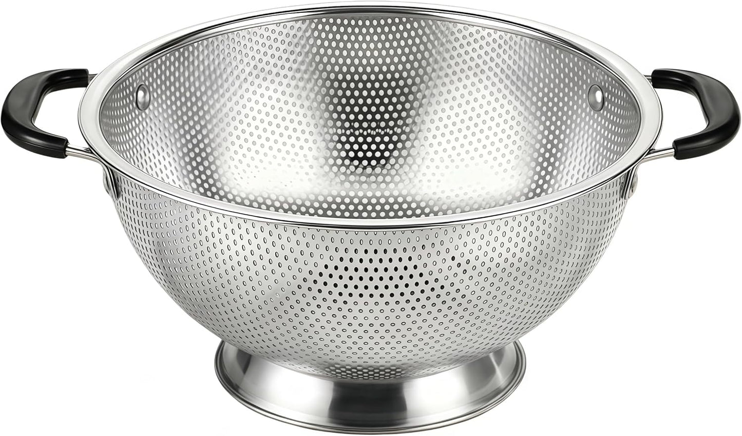 304 Stainless Steel Colander, Micro-Perforated 3-Quart Strainer with Base, Dishwasher Safe. Great for Pasta, Noodles, Vegetables & Fruits