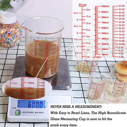 High Borosilicate Glass Measuring Cup-V-Shaped Spout，Glass Measuring Beaker for Kitchen or Restaurant, Easy to Read, 60 ML (2 Oz)-Pack of 2