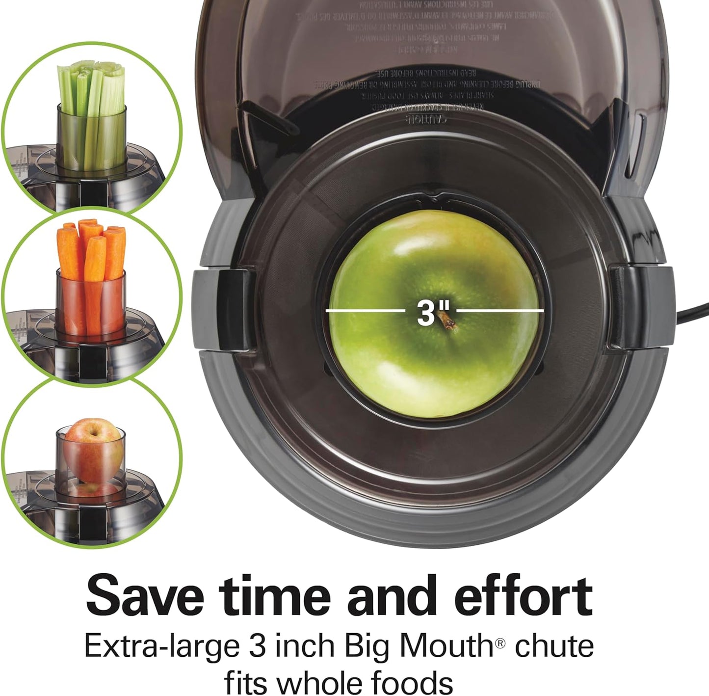 Hamilton Beach Juicer Machine, Big Mouth 3” Feed Chute for Whole Fruits and Vegetables, Easy to Clean, Centrifugal Extractor, Vegetable & Fruit Juicer, BPA Free, 800W Motor, Black
