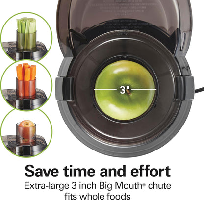 Hamilton Beach Juicer Machine, Big Mouth 3” Feed Chute for Whole Fruits and Vegetables, Easy to Clean, Centrifugal Extractor, Vegetable & Fruit Juicer, BPA Free, 800W Motor, Black