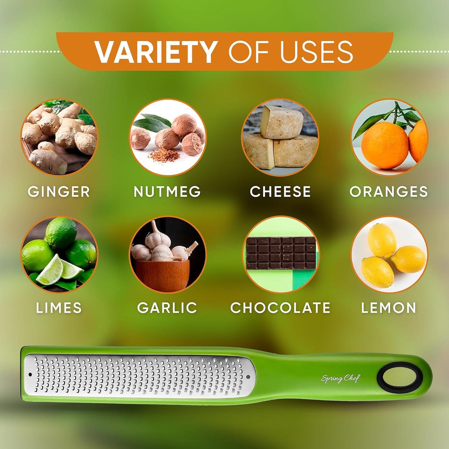 Spring Chef Premium Lemon Zester Grater with Handle - Fruits, Garlic, Chocolate, Nutmeg, Ginger Grater - Heavy Duty Kitchen Tool - Stainless Steel Citrus Zester with Blade Cover - Fine Shred, Black