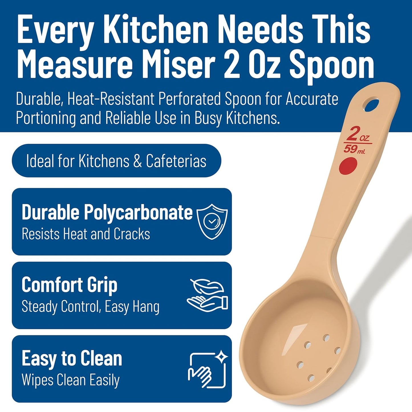 Carlisle FoodService Products Measure Miser Plastic Perforated Measuring Spoon with Short Handle, 2 Ounces, Beige