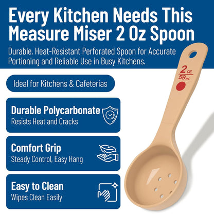 Carlisle FoodService Products Measure Miser Plastic Perforated Measuring Spoon with Short Handle, 2 Ounces, Beige