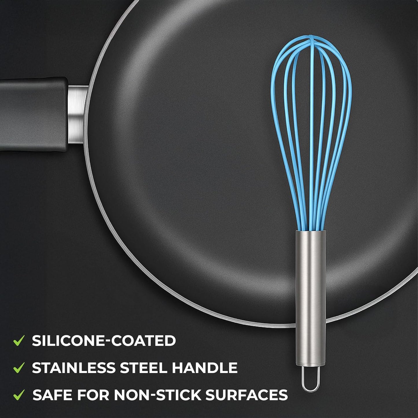 Freshware Silicone Whisk, Silicone Cooking Utensil Set, Silicone Whisks for Cooking, Non-Scratch Hand Whisks for Kitchen Essentials, Set of 3
