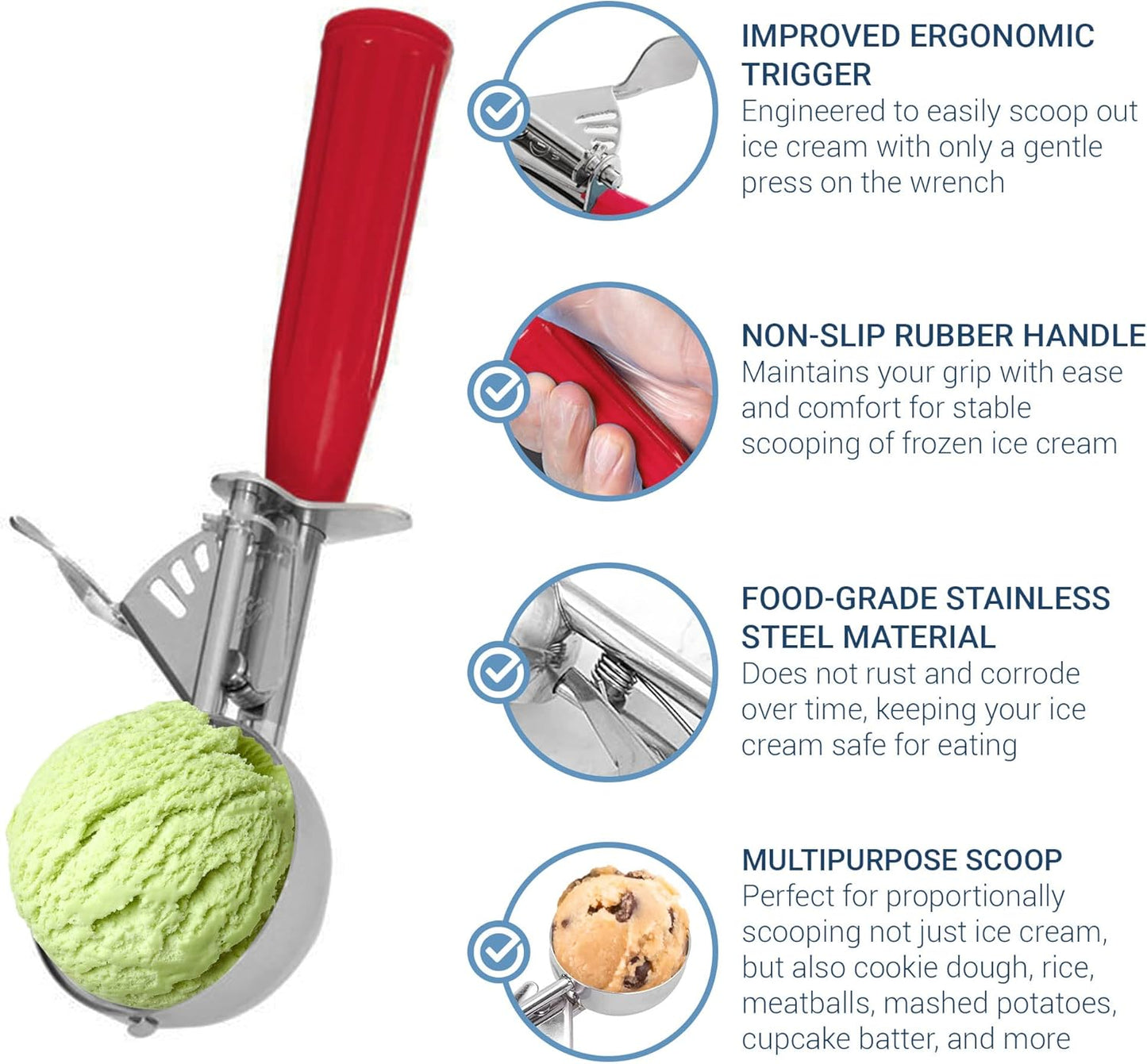 Meadow Lane Trigger Scoop - #24 Size (2-in Diameter) 2.7 Tbsp Capacity, Stainless Steel, Portion Control, Ice-cream & Cookie Dough Scoop, Black