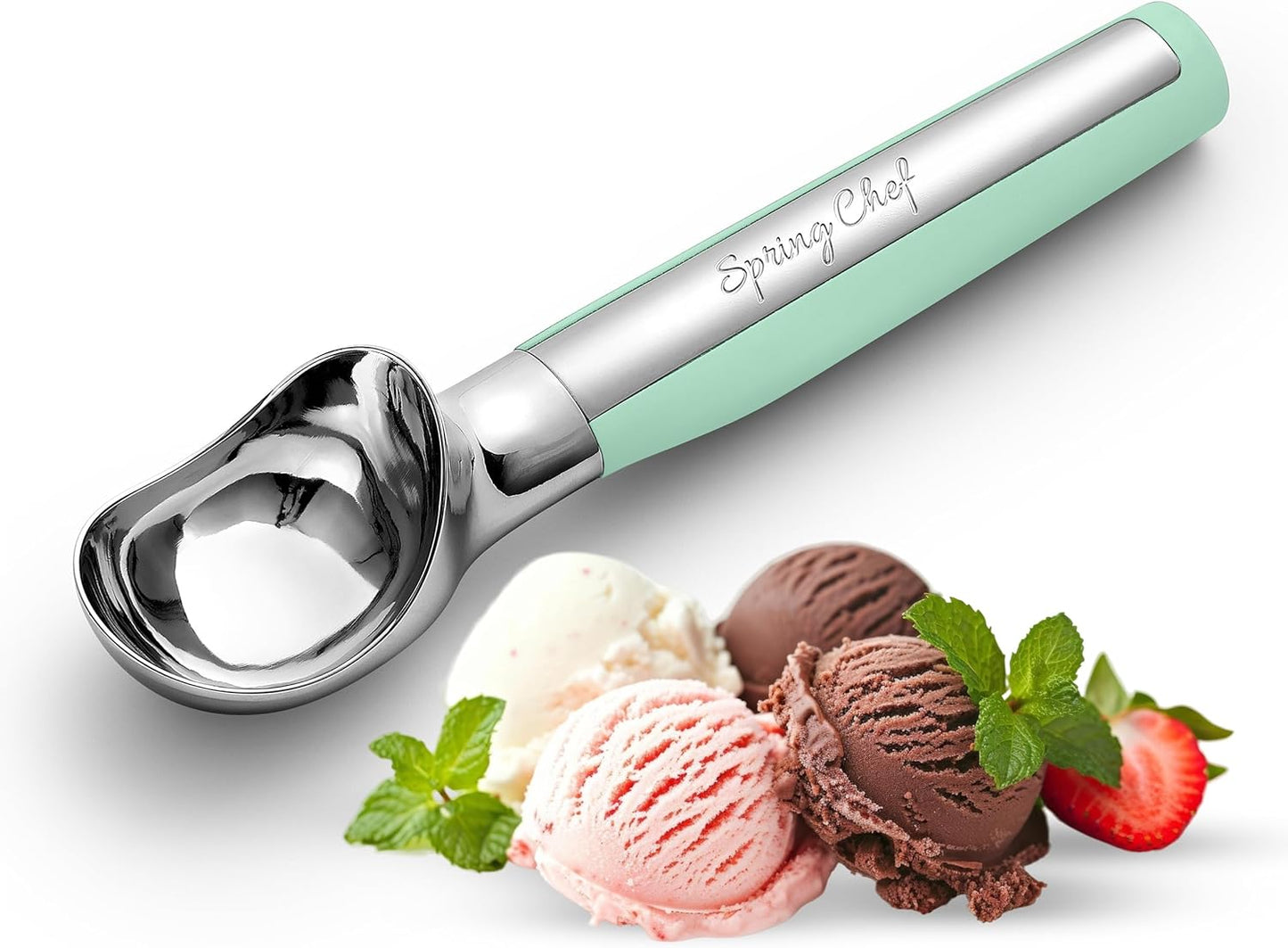 Spring Chef Heavy Duty Metal Ice Cream Scoop - Dishwasher Safe Ice Cream Scooper, Commercial Icecream Scoop Spade, Professional Kitchen Tool for Gelato, Melon, Sundae, Cookie Spoon - Black