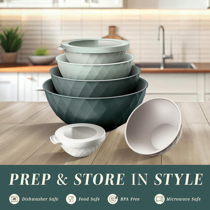 COOK WITH COLOR Mixing Bowls with Lids - 12 Piece Plastic Nesting Bowls Set includes 6 Prep Bowls and 6 Lids, Microwave Safe Mixing Bowl Set, Black Embossed - Colors B