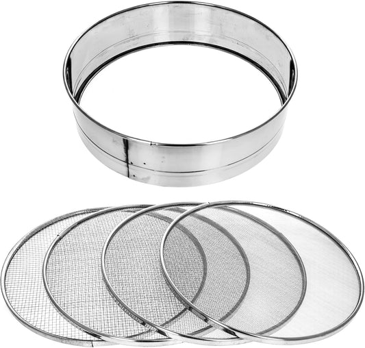 Interchangeable Fine Mesh Sieve Set Gardening Tools Gold Panning Equipment Soil Sifter, 5pc