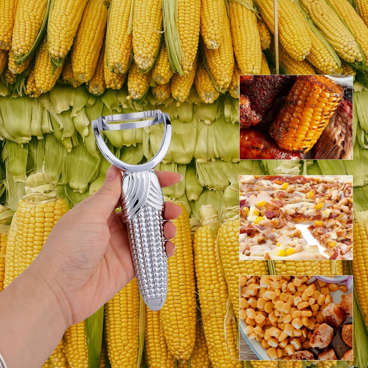 Corn Peeler, Aluminum Alloy Corn Stripper Tool with Non-Slip Handle Cob Stripper & Cutter for Kitchen Soups Salads Desserts