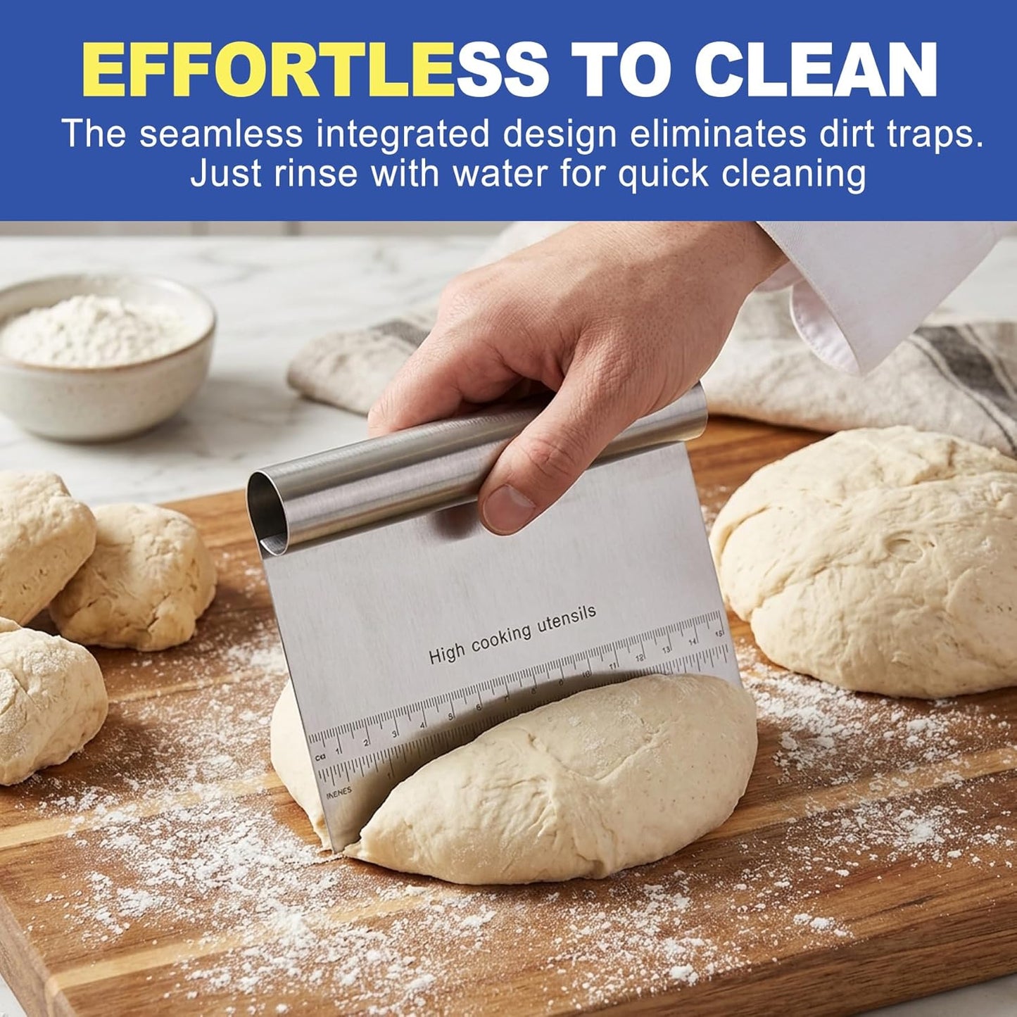 2 Pack Stainless Steel Dough Scraper & Dough Cutter, Pastry Knife & Dough Scraper with Measurement. Professional Baking Dough Knife for Cutting Board, Pizza & Kitchen
