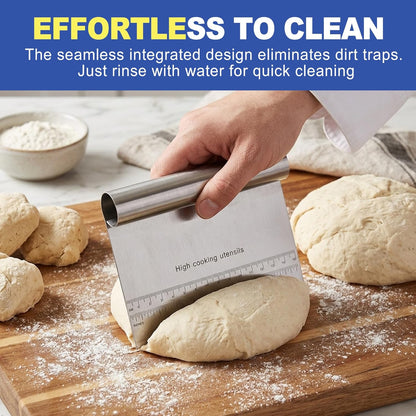 2 Pack Stainless Steel Dough Scraper & Dough Cutter, Pastry Knife & Dough Scraper with Measurement. Professional Baking Dough Knife for Cutting Board, Pizza & Kitchen
