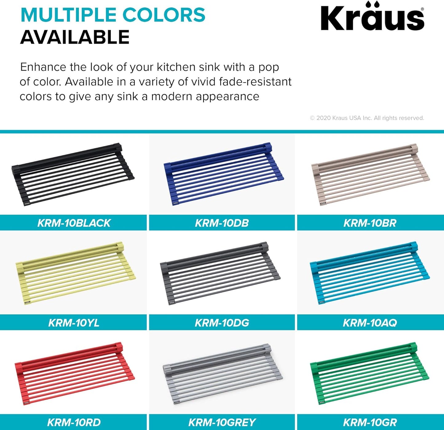 Kraus Multipurpose Over-Sink Roll-Up Dish Drying Rack, Colander and Trivet in Dark Grey, KRM-10DG