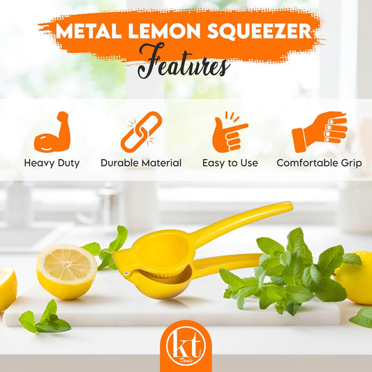 Metal Lemon Squeezer, Citrus Juicer, Manual Hand Press Lime Squeezer, Kitchen Lemon Juicer Tool Portable and Easy to Squeeze (Yellow)